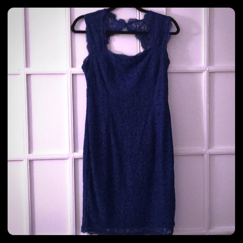 Adrianna Papell Blue Lace Cocktail Dress